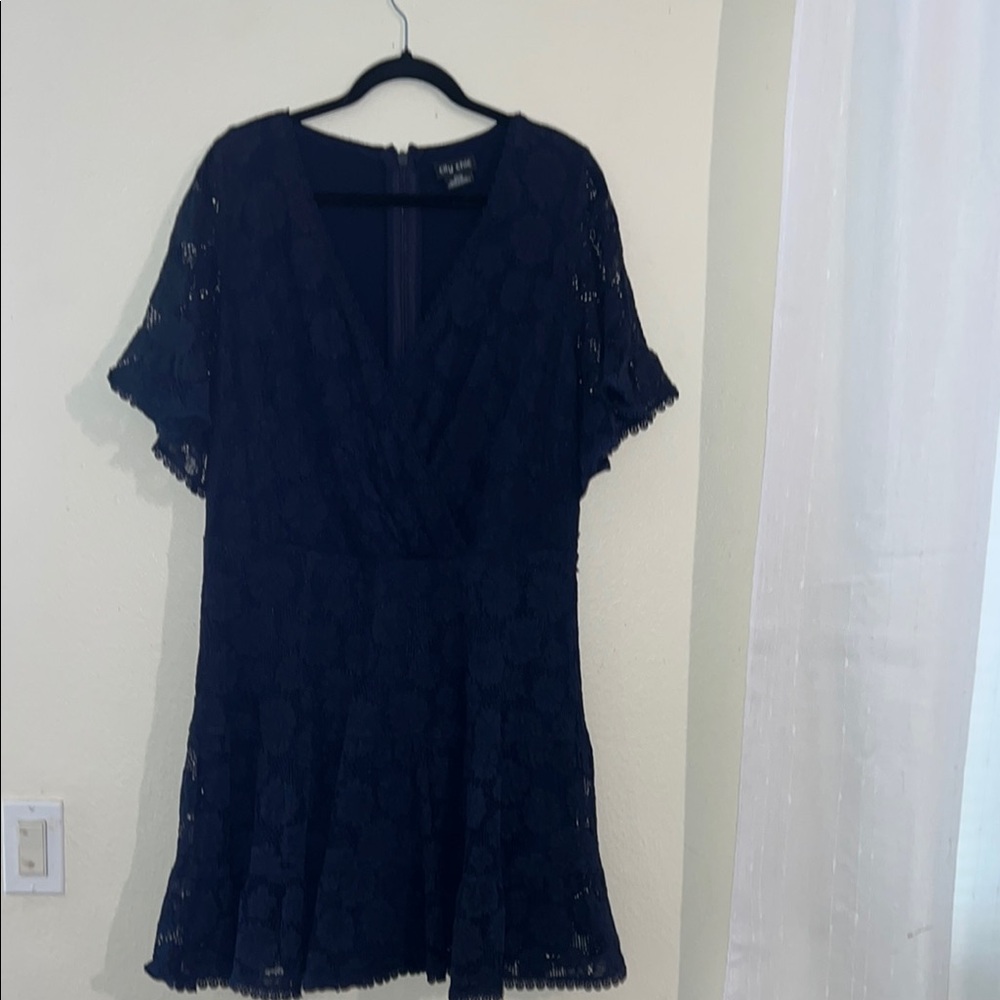 Blue Ruffled V-Neck Mini Dress